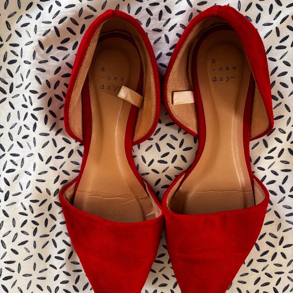 Zara Shoes - Zara Red Suede D’Orsay Pointed Toe Flats | Size 7.5